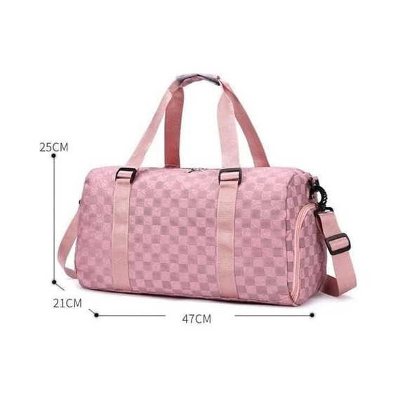 Beauty Stash Handbags - Textured Checkered Travel Duffel Weekender Pink